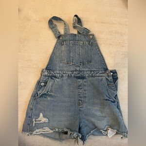 Denim Overalls with Distressed Details